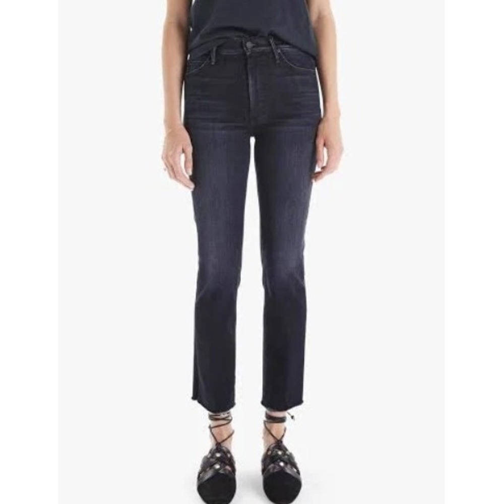 MOTHER High Waisted Rascal Ankle‎ Snippet Jeans Thunder Road Black Women Size 24